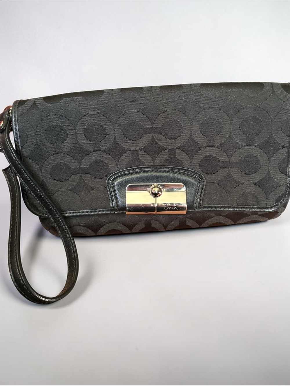 Coach Kristen Canvas Clutch with Silver Hardware & Tiffany Blue Satin Interior - Picture 2 of 11